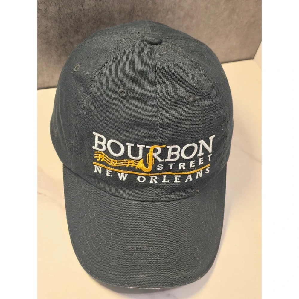 Bourbon Street New Orleans Navy Blue Embroidered Jazz Saxophone Hat Raw Ma Adult